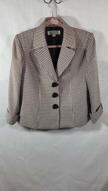 Tahari Arthur S. Levine Brown & Ivory Houndstooth Cropped Blazer Jacket Size 10